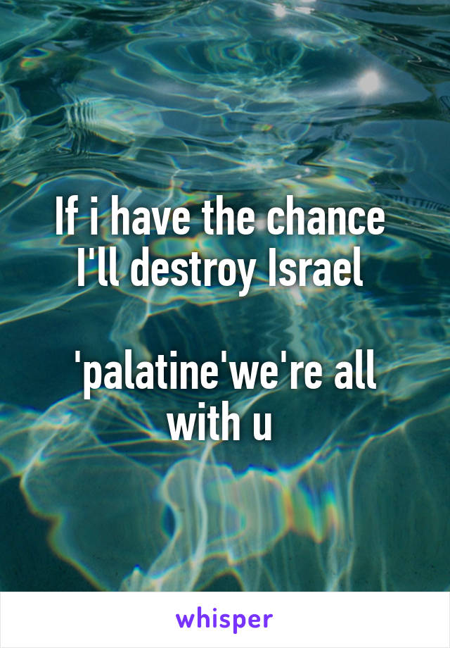 If i have the chance 
I'll destroy Israel 

'palatine'we're all with u 