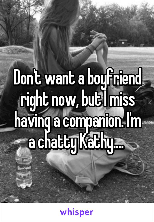Don't want a boyfriend right now, but I miss having a companion. I'm a chatty Kathy.... 