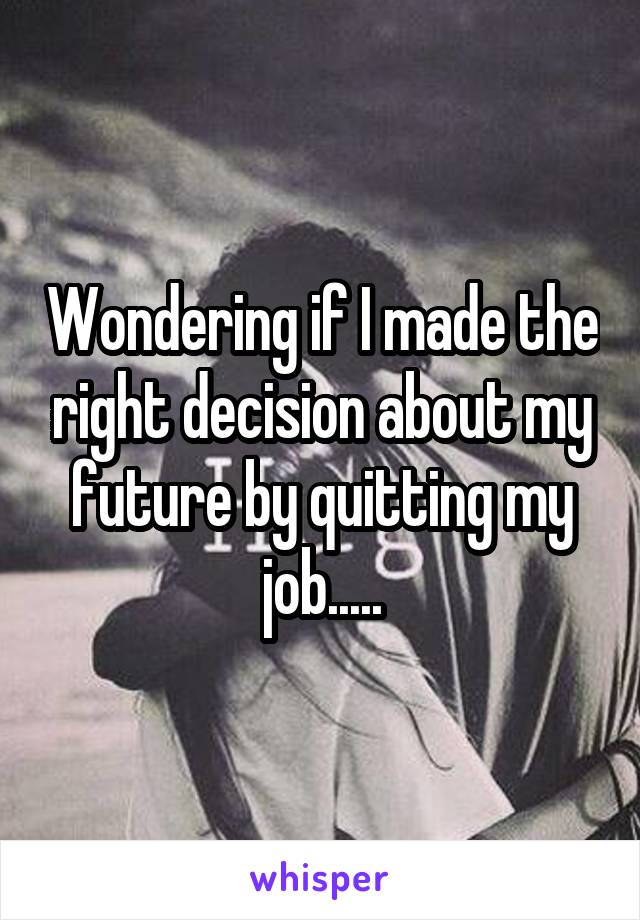 Wondering if I made the right decision about my future by quitting my job.....