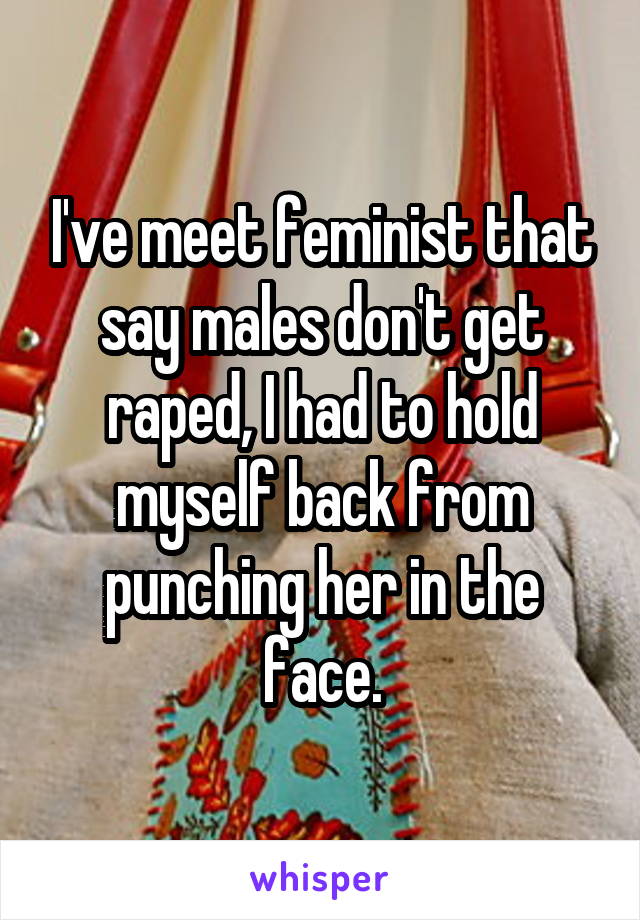 I've meet feminist that say males don't get raped, I had to hold myself back from punching her in the face.