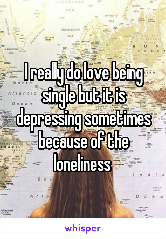 I really do love being single but it is depressing sometimes because of the loneliness 