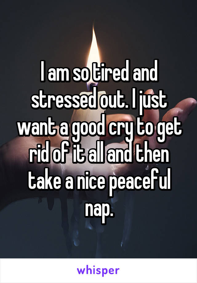 I am so tired and stressed out. I just want a good cry to get rid of it all and then take a nice peaceful nap.
