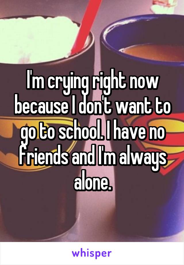 I'm crying right now because I don't want to go to school. I have no friends and I'm always alone.