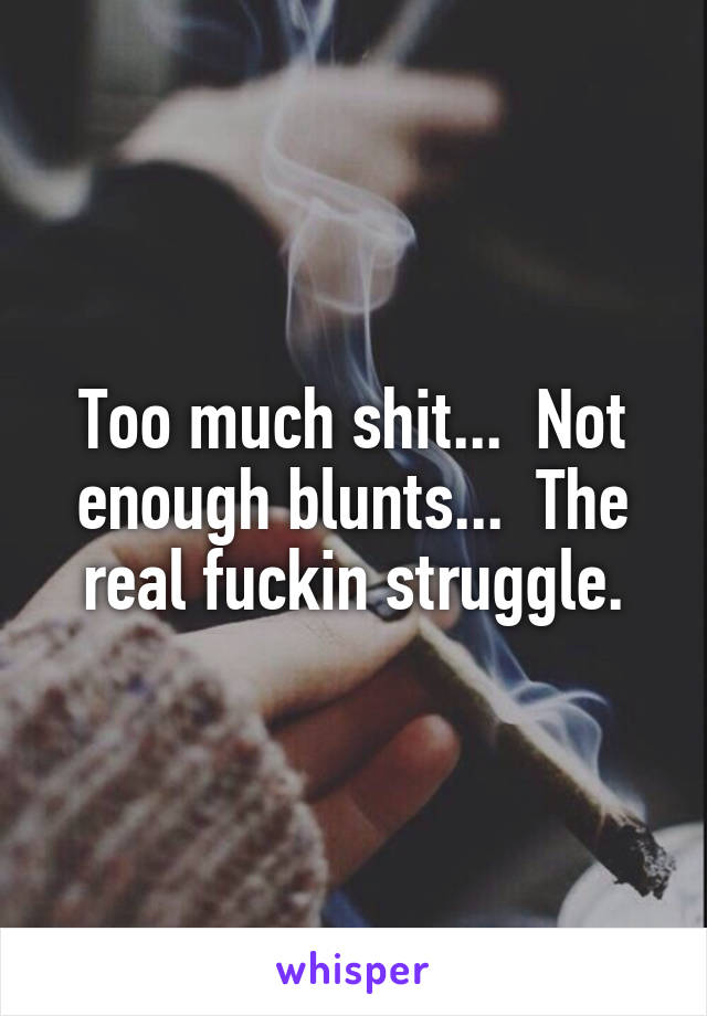 Too much shit...  Not enough blunts...  The real fuckin struggle.