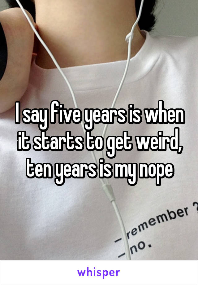I say five years is when it starts to get weird, ten years is my nope