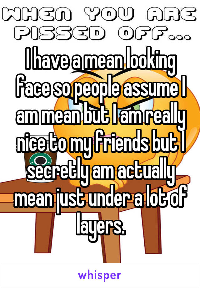 I have a mean looking face so people assume I am mean but I am really nice to my friends but I secretly am actually mean just under a lot of layers.