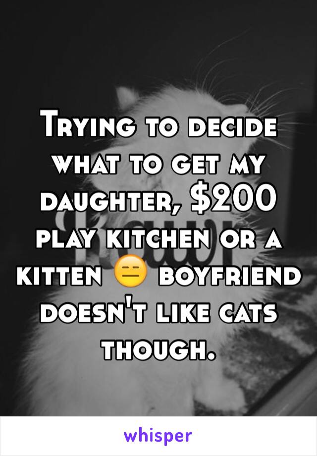Trying to decide what to get my daughter, $200 play kitchen or a kitten 😑 boyfriend doesn't like cats though. 