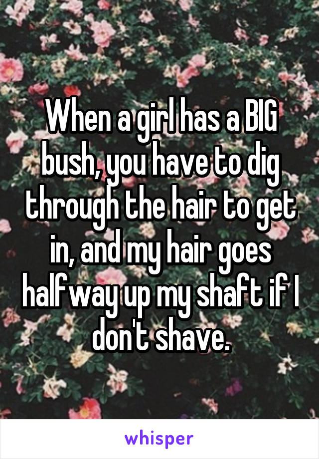 When a girl has a BIG bush, you have to dig through the hair to get in, and my hair goes halfway up my shaft if I don't shave.