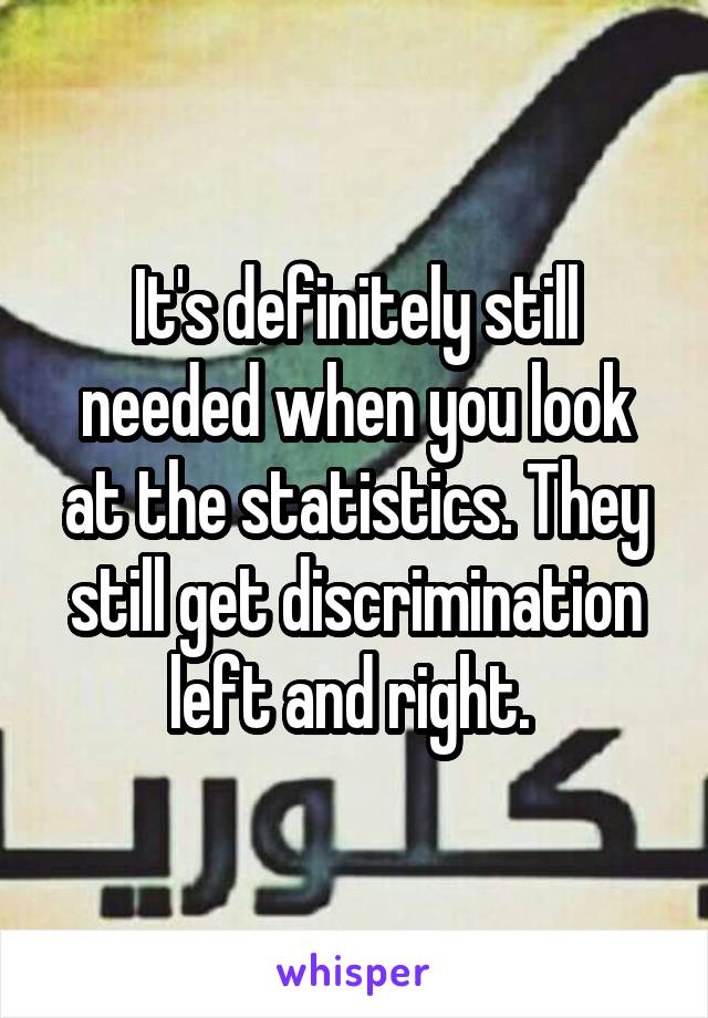 It's definitely still needed when you look at the statistics. They still get discrimination left and right. 