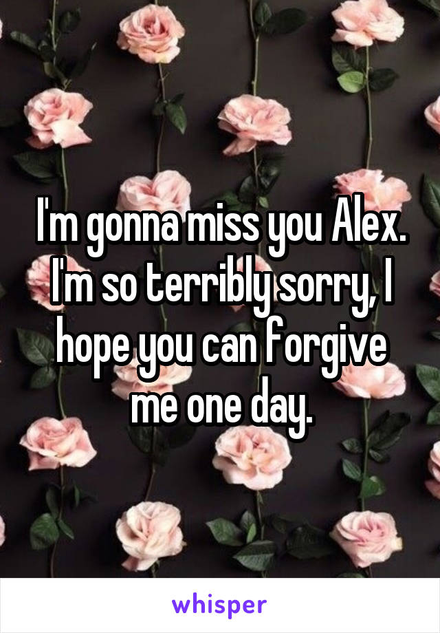 I'm gonna miss you Alex.
I'm so terribly sorry, I hope you can forgive me one day.