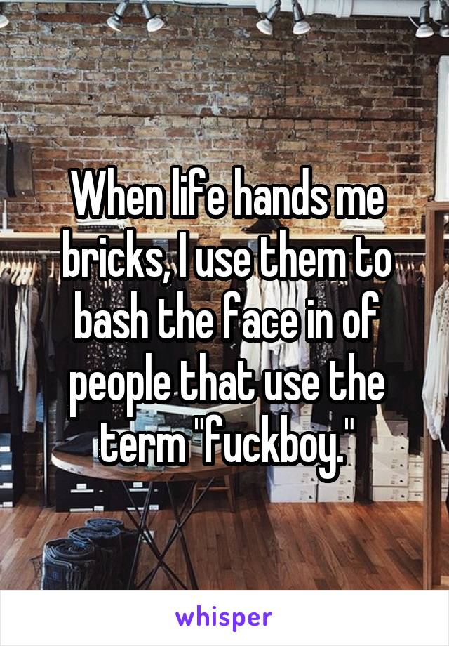 When life hands me bricks, I use them to bash the face in of people that use the term "fuckboy."