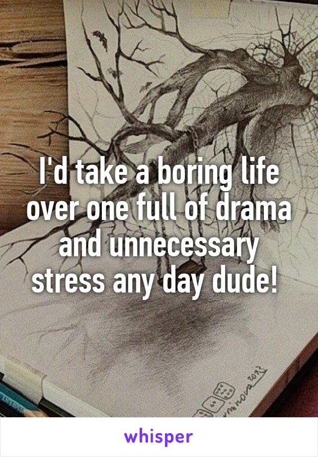 I'd take a boring life over one full of drama and unnecessary stress any day dude! 