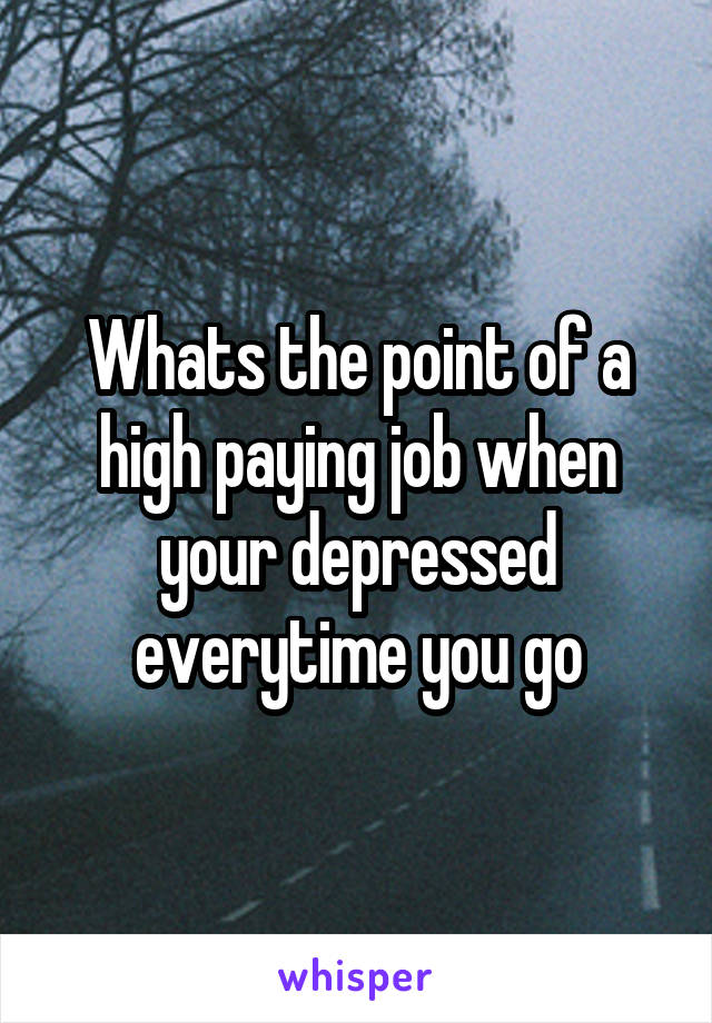 Whats the point of a high paying job when your depressed everytime you go