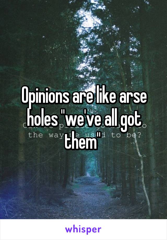 Opinions are like arse holes "we've all got them" 