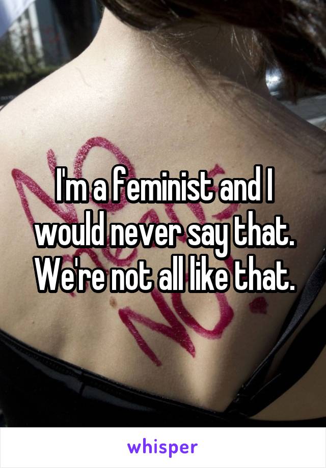 I'm a feminist and I would never say that. We're not all like that.
