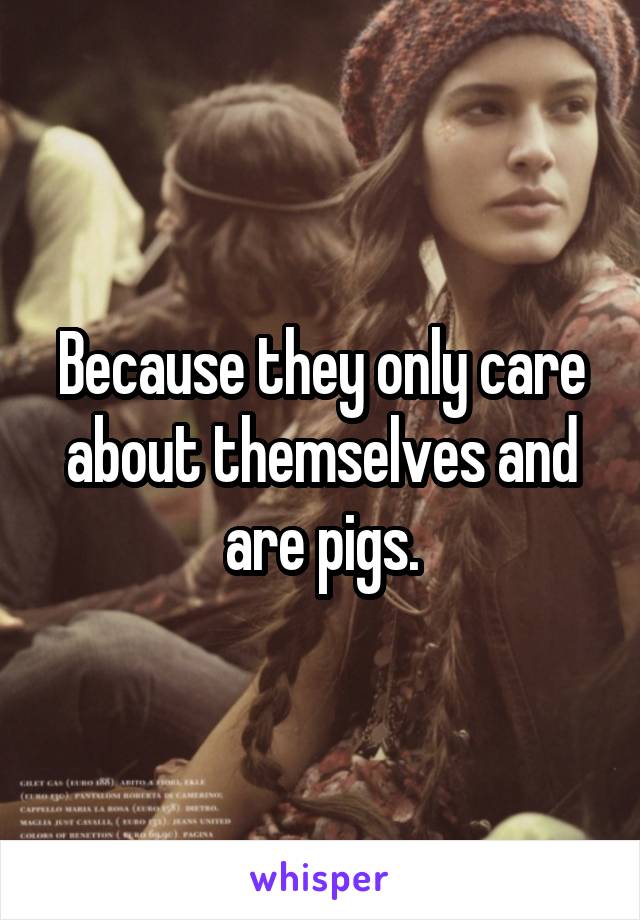 Because they only care about themselves and are pigs.