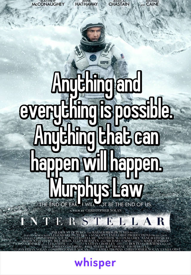 Anything and everything is possible. Anything that can happen will happen. Murphys Law