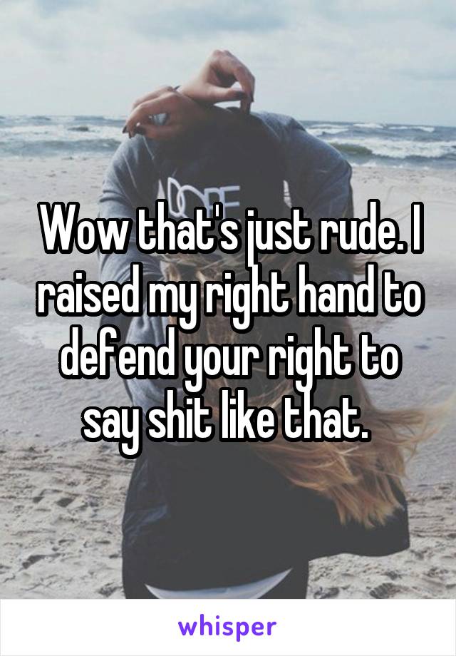 Wow that's just rude. I raised my right hand to defend your right to say shit like that. 