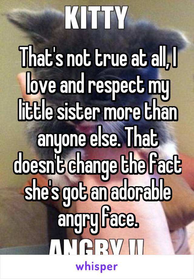 That's not true at all, I love and respect my little sister more than anyone else. That doesn't change the fact she's got an adorable angry face.