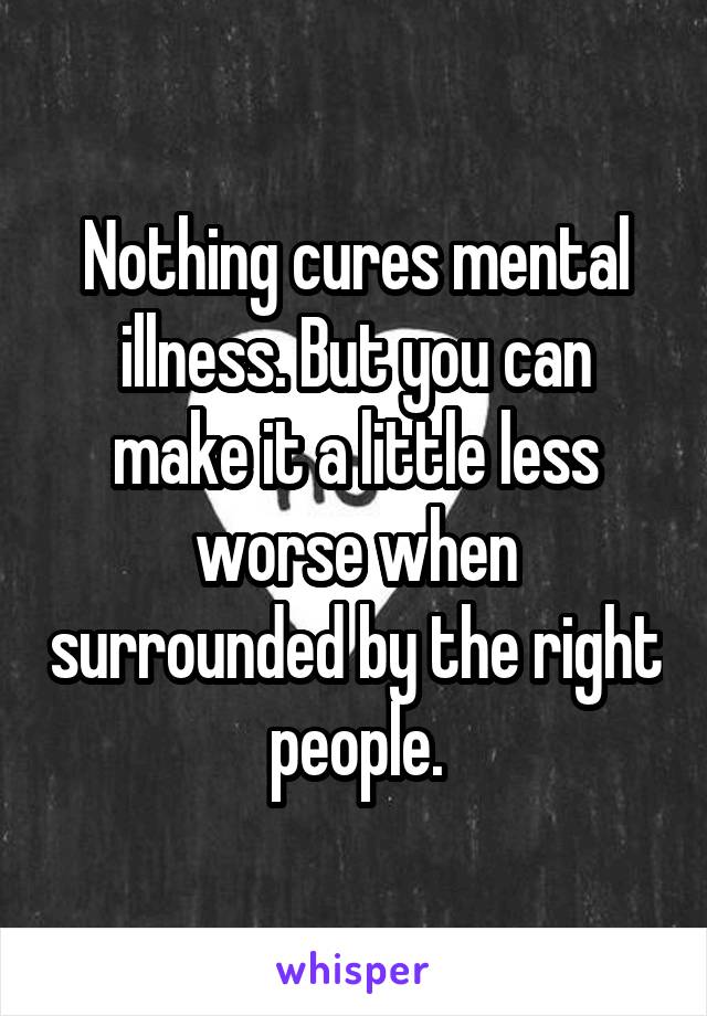 Nothing cures mental illness. But you can make it a little less worse when surrounded by the right people.