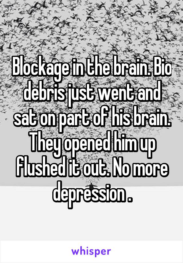 Blockage in the brain. Bio debris just went and sat on part of his brain. They opened him up flushed it out. No more depression .