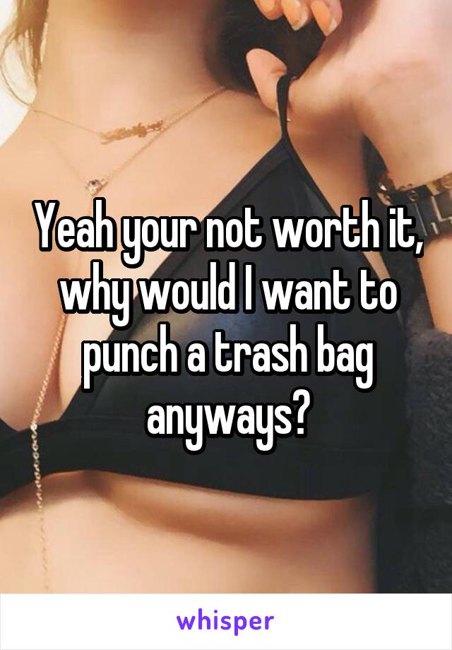 Yeah your not worth it, why would I want to punch a trash bag anyways?