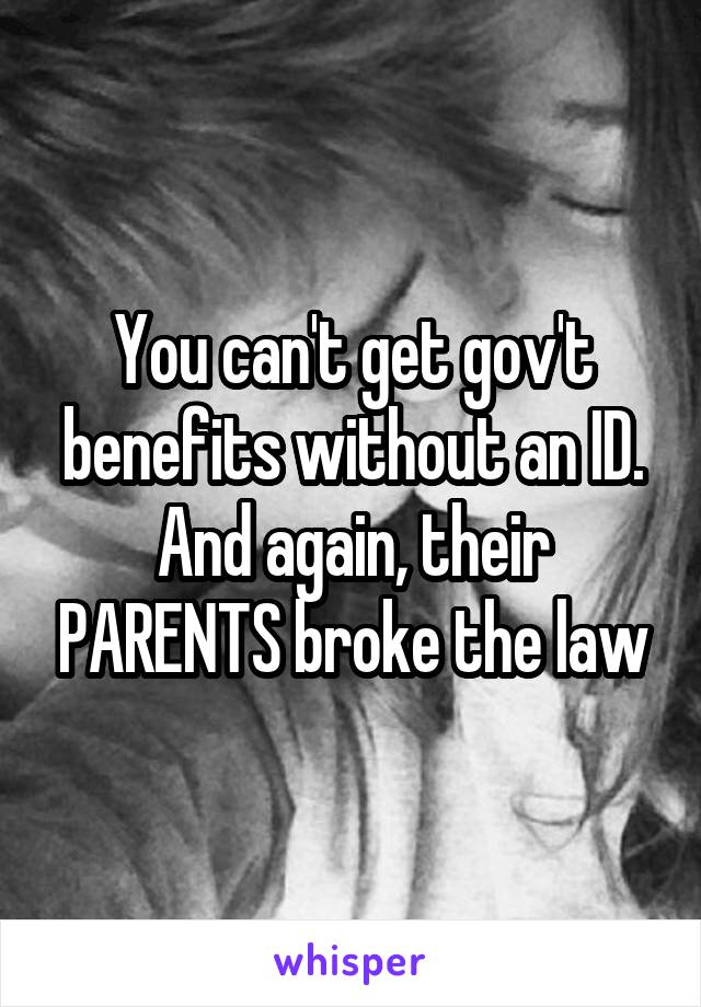 You can't get gov't benefits without an ID. And again, their PARENTS broke the law