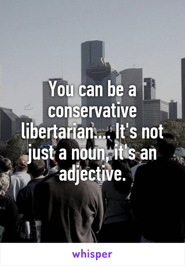 You can be a conservative libertarian.... It's not just a noun, it's an adjective.