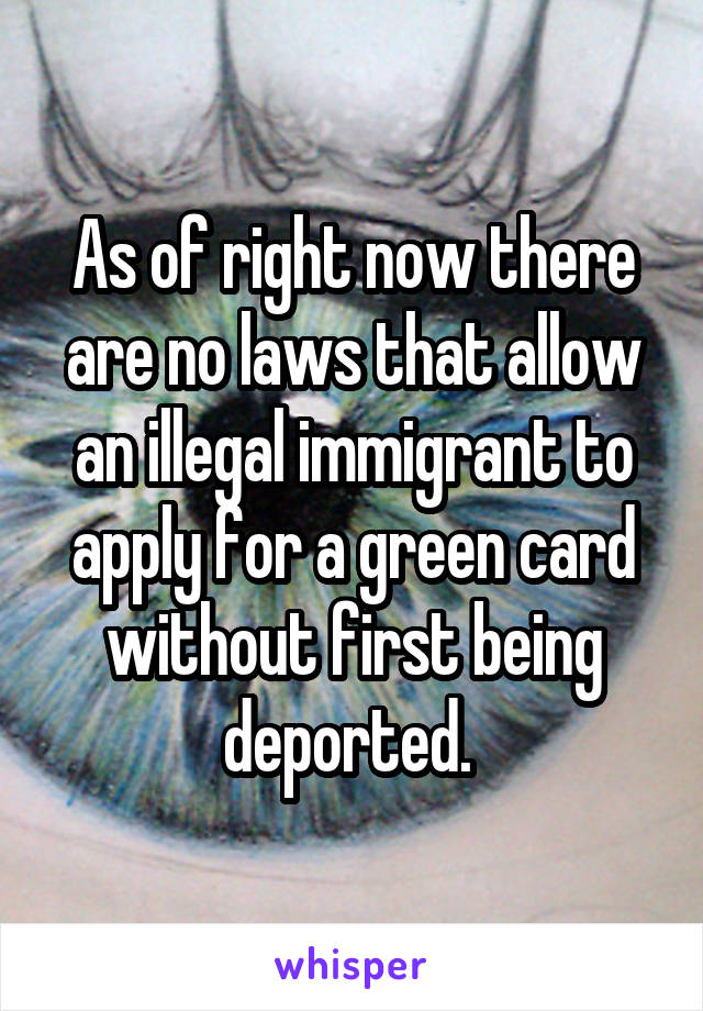 As of right now there are no laws that allow an illegal immigrant to apply for a green card without first being deported. 