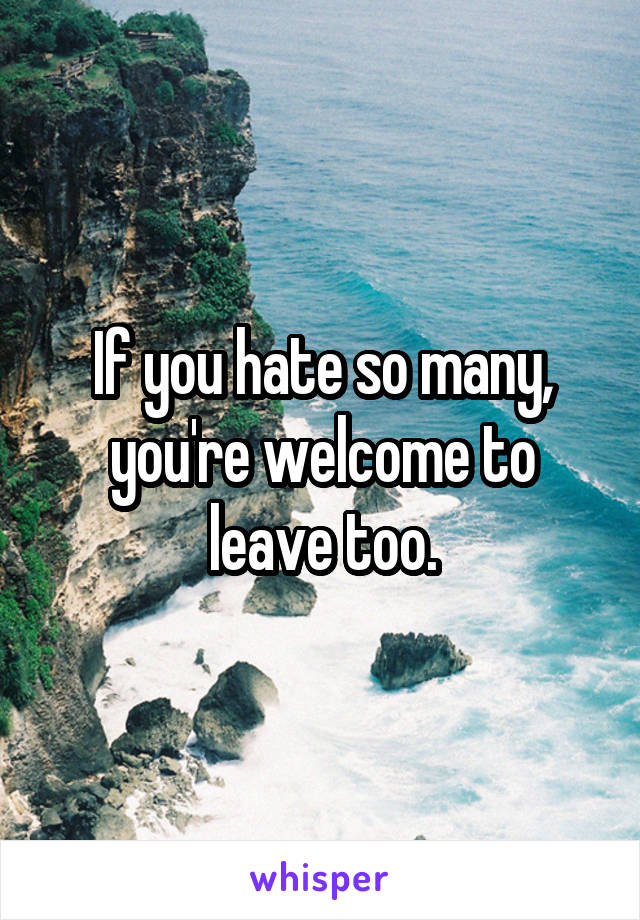 If you hate so many, you're welcome to leave too.