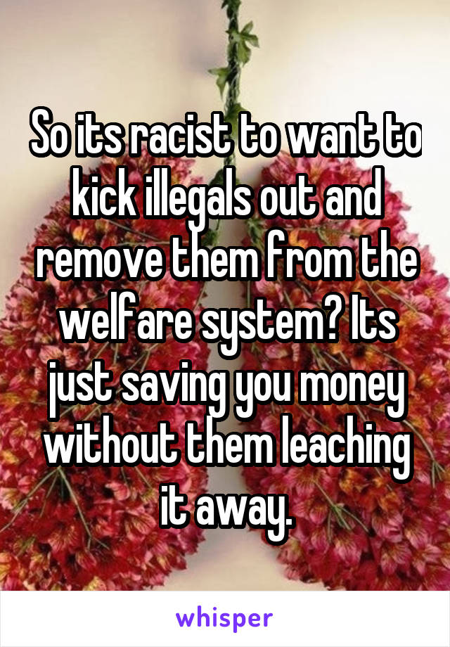 So its racist to want to kick illegals out and remove them from the welfare system? Its just saving you money without them leaching it away.