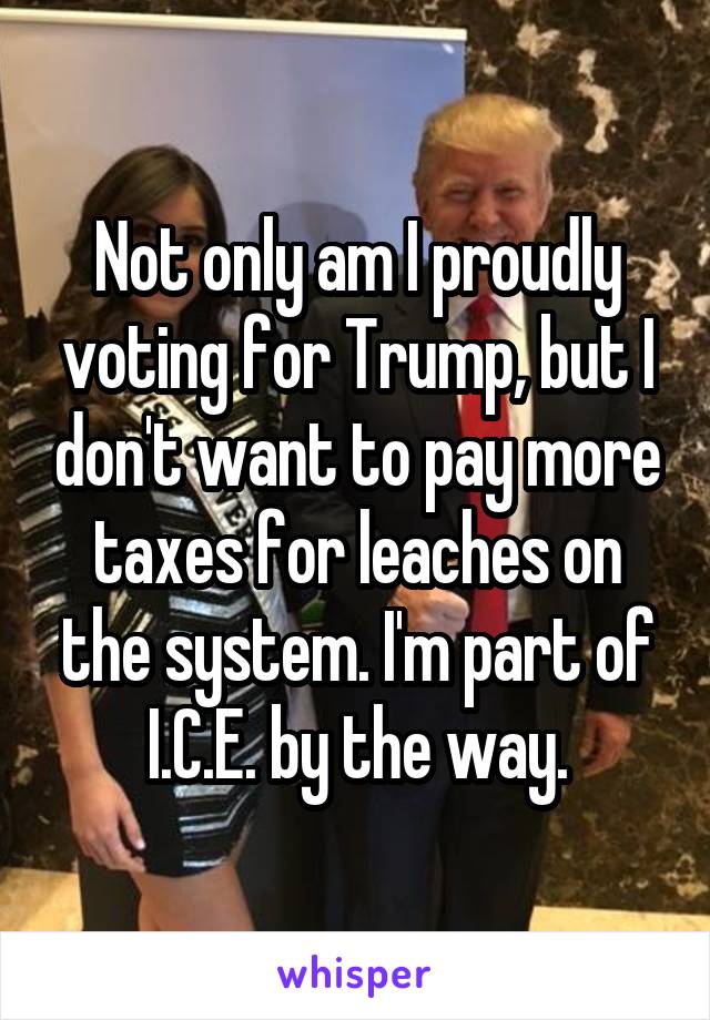 Not only am I proudly voting for Trump, but I don't want to pay more taxes for leaches on the system. I'm part of I.C.E. by the way.