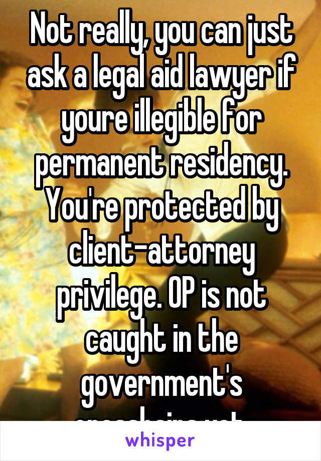 Not really, you can just ask a legal aid lawyer if youre illegible for permanent residency. You're protected by client-attorney privilege. OP is not caught in the government's crosshairs yet.