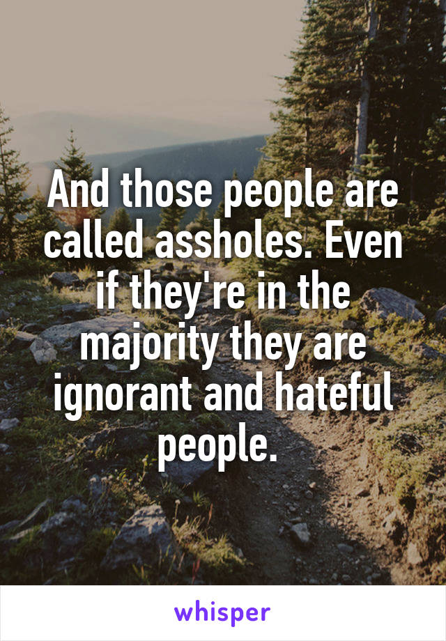 And those people are called assholes. Even if they're in the majority they are ignorant and hateful people. 