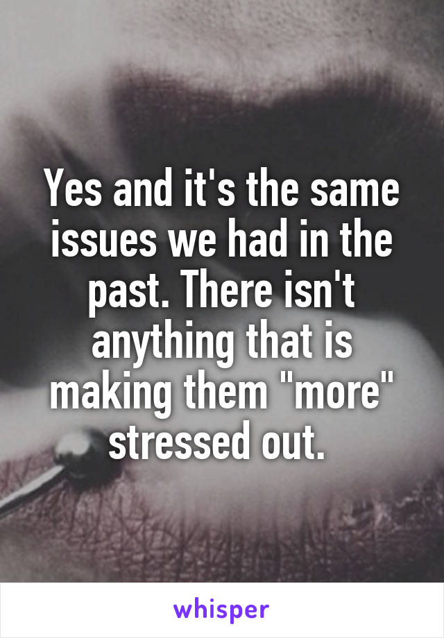 Yes and it's the same issues we had in the past. There isn't anything that is making them "more" stressed out. 