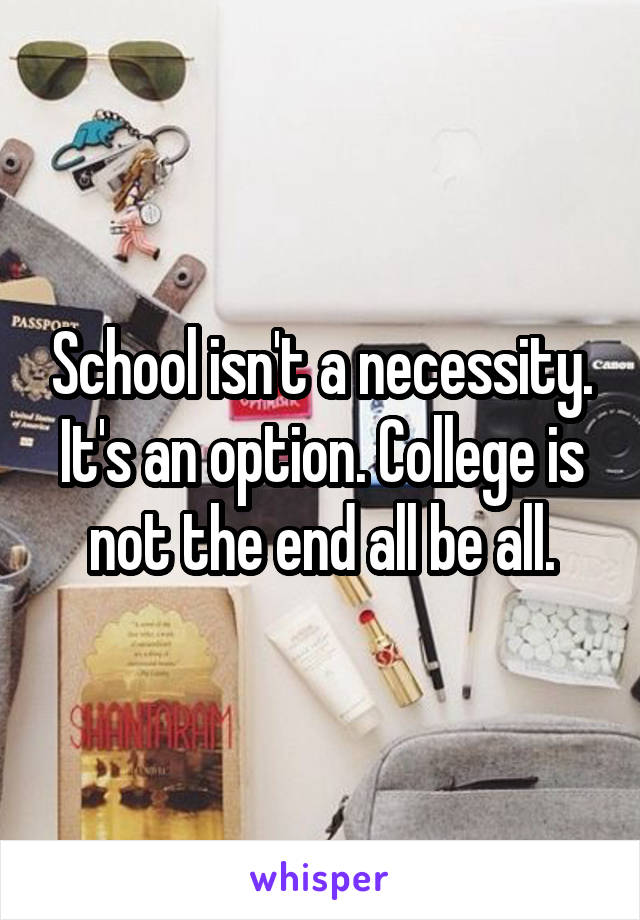 School isn't a necessity. It's an option. College is not the end all be all.
