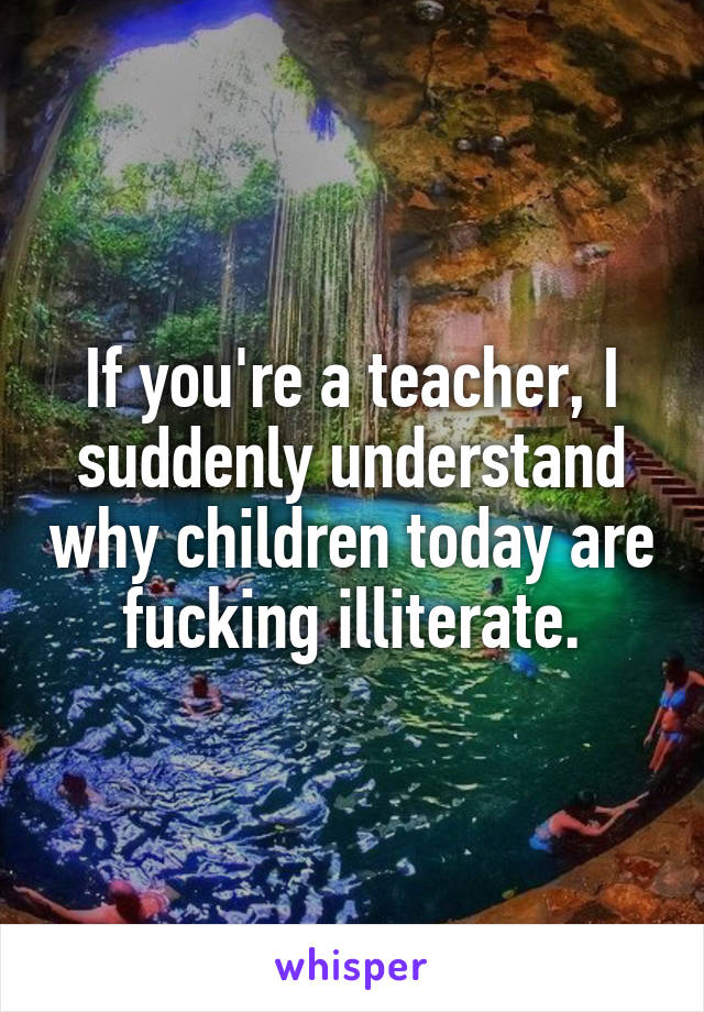 If you're a teacher, I suddenly understand why children today are fucking illiterate.