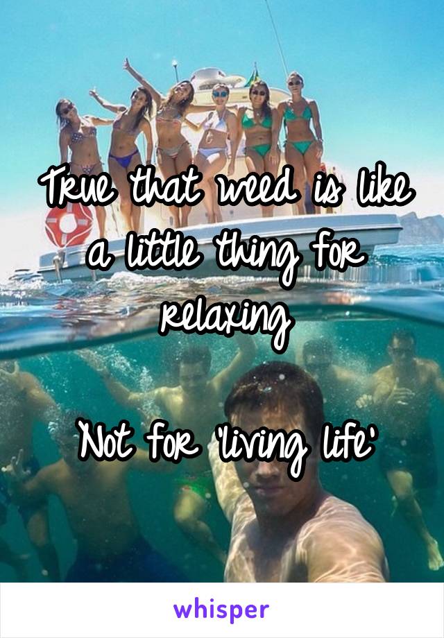 True that weed is like a little thing for relaxing

Not for 'living life'