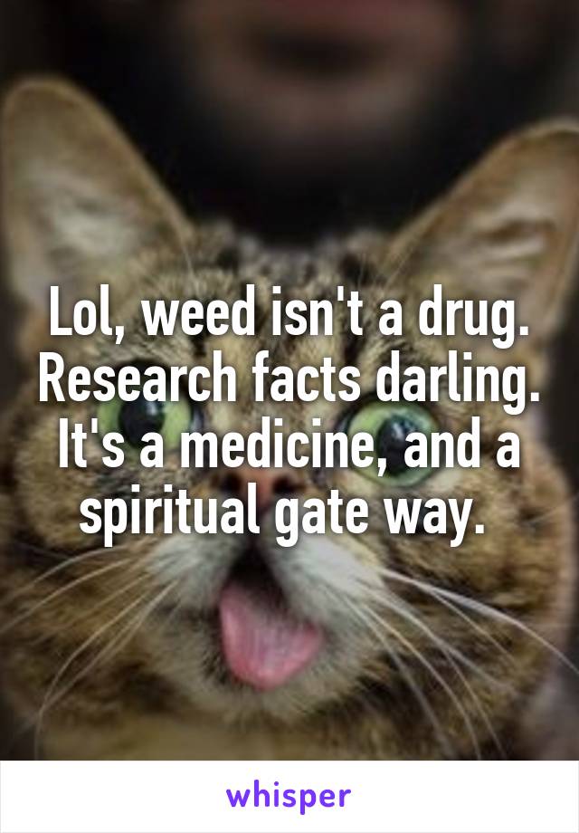 Lol, weed isn't a drug. Research facts darling. It's a medicine, and a spiritual gate way. 