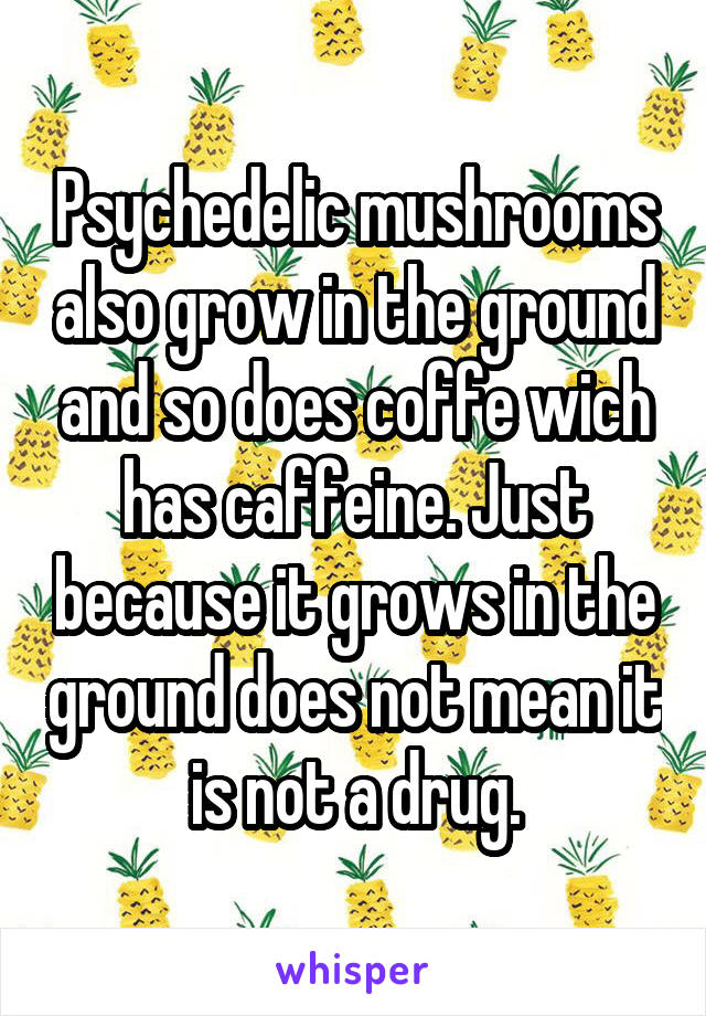 Psychedelic mushrooms also grow in the ground and so does coffe wich has caffeine. Just because it grows in the ground does not mean it is not a drug.