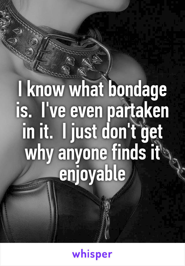 I know what bondage is.  I've even partaken in it.  I just don't get why anyone finds it enjoyable