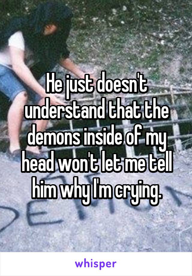 He just doesn't understand that the demons inside of my head won't let me tell him why I'm crying.