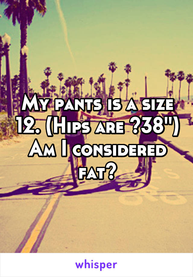 My pants is a size 12. (Hips are ~38'') Am I considered fat?