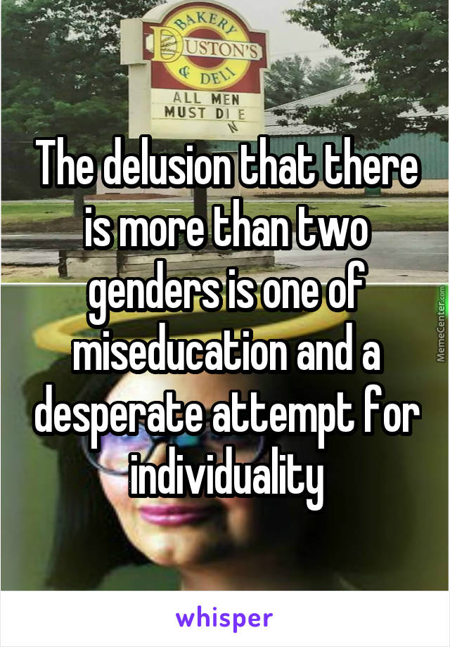 The delusion that there is more than two genders is one of miseducation and a desperate attempt for individuality