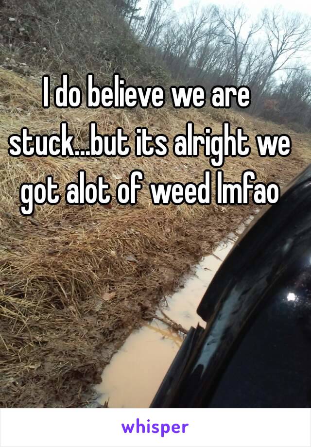 I do believe we are stuck...but its alright we got alot of weed lmfao