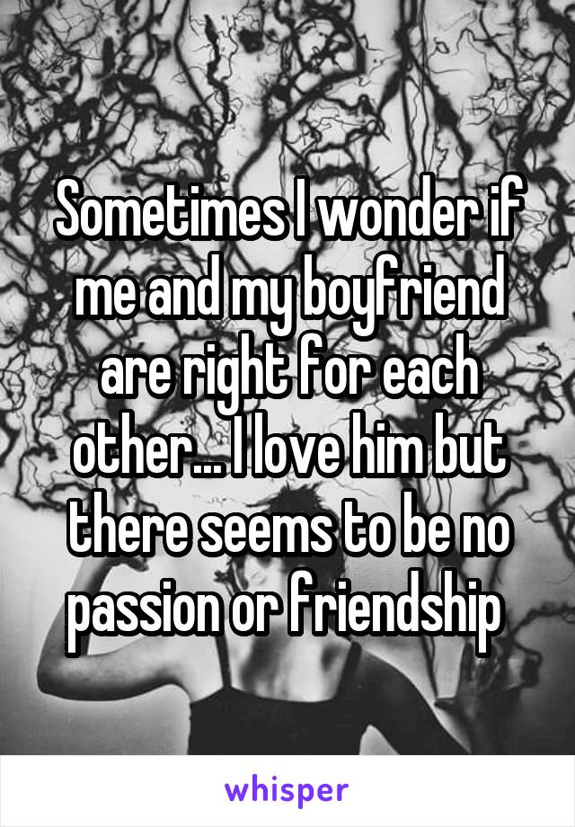 Sometimes I wonder if me and my boyfriend are right for each other... I love him but there seems to be no passion or friendship 
