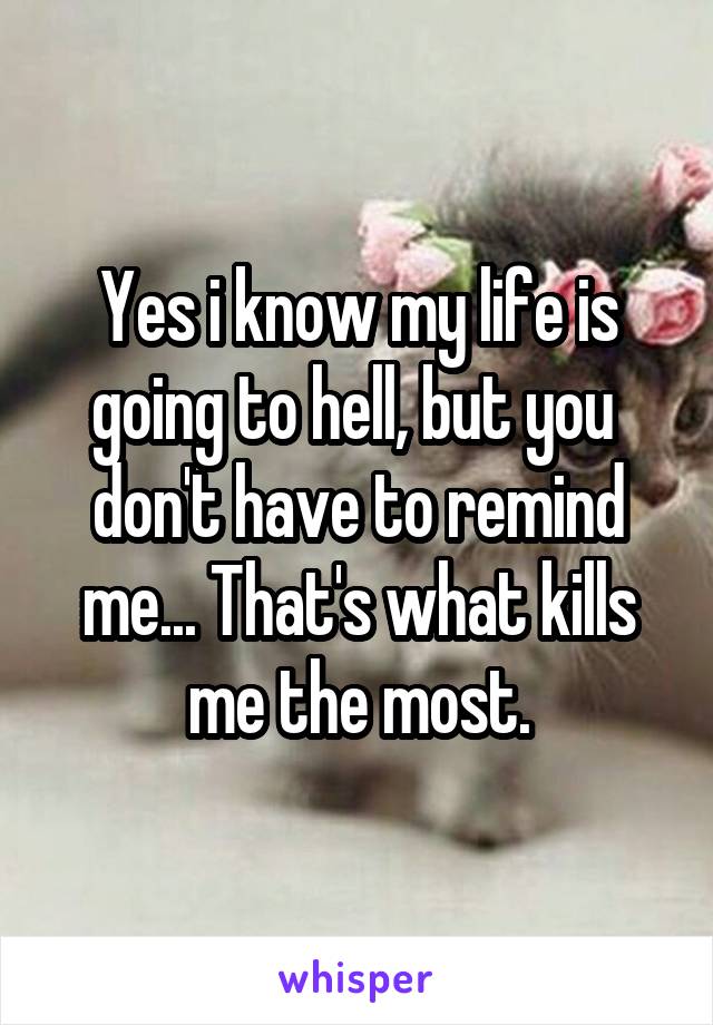 Yes i know my life is going to hell, but you 
don't have to remind me... That's what kills me the most.