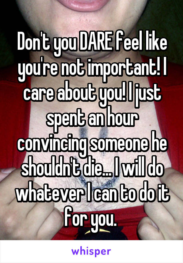 Don't you DARE feel like you're not important! I care about you! I just spent an hour convincing someone he shouldn't die... I will do whatever I can to do it for you. 