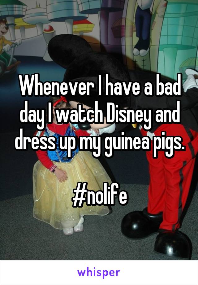 Whenever I have a bad day I watch Disney and dress up my guinea pigs.

#nolife
