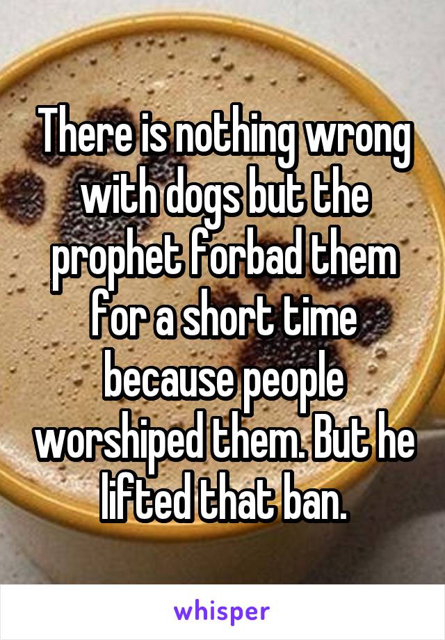 There is nothing wrong with dogs but the prophet forbad them for a short time because people worshiped them. But he lifted that ban.